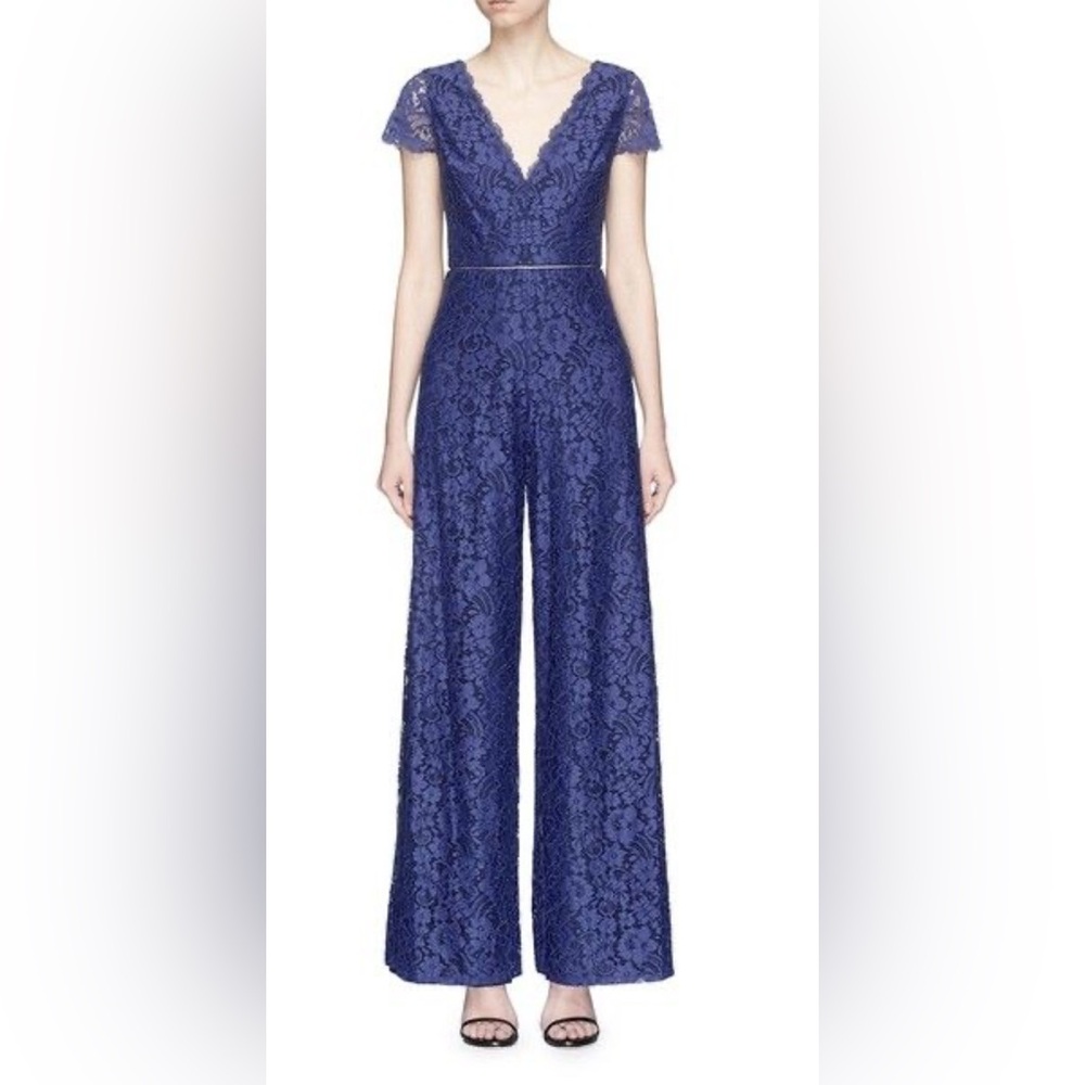Alice + Olivia Royal Blue Lace Cap-Sleeve MariamJumpsuit - Size 6